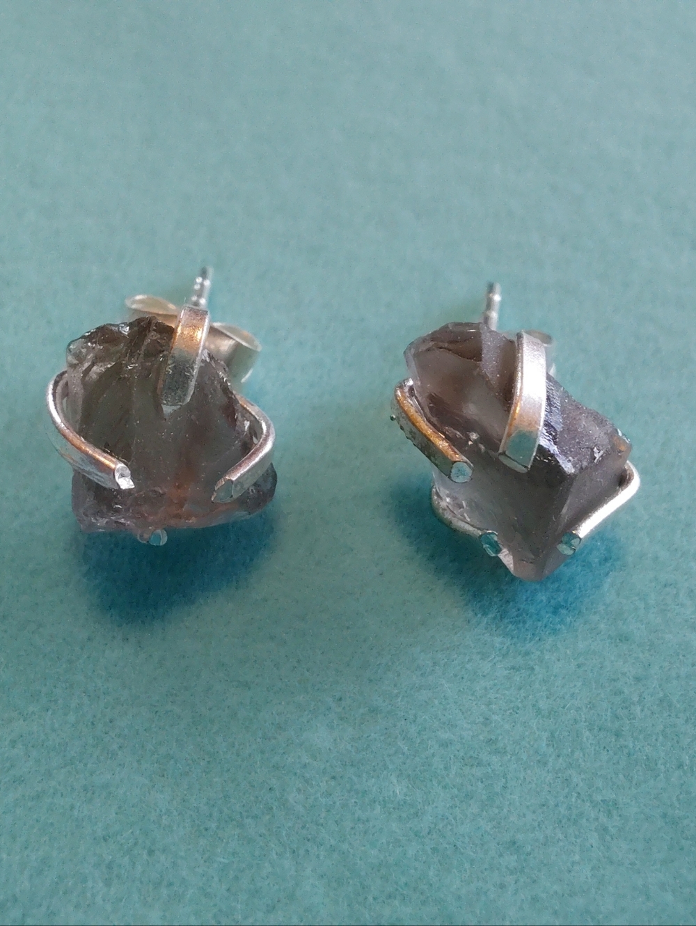 Raw Smokey Quartz Crystal Stud Earrings